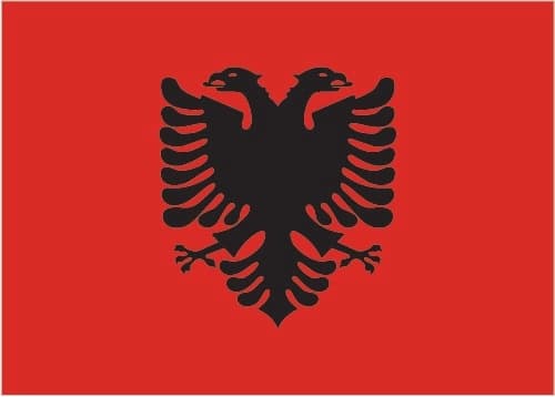 The national flag of Albania consists of a red field with a black double-headed eagle in the center. It is one of the few national flags to feature a double-headed eagle, a heraldic symbol historically associated with the Byzantine Empire and Albanian nationalism.