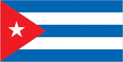The flag of Cuba features five horizontal bands of blue and white, with a red equilateral triangle on the hoist side containing a white five-pointed star. The blue bands represent the three departments into which Cuba was divided during the independence struggle, the white bands symbolize the purity of the independence cause, the red triangle represents the blood shed for independence, and the white star represents independence and freedom.