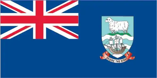 A blue British ensign featuring the Union Jack in the canton and the Falkland Islands’ coat of arms on the fly side.