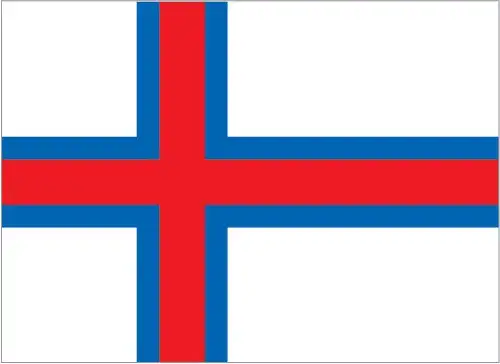 The national flag of the Faroe Islands is known as *Merkið*, meaning 'the banner' or 'the mark'. It features a red Nordic cross outlined in blue on a white field. The cross is shifted toward the hoist in classic Scandinavian fashion, reflecting the islands’ deep cultural and historical ties with other Nordic nations.