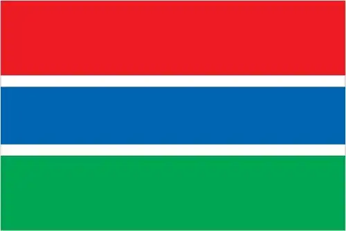 The Gambian flag consists of three horizontal stripes of red, blue, and green separated by narrow white fimbriations. Its vibrant colors reflect both the physical landscape and the cultural emphasis on unity and peace.