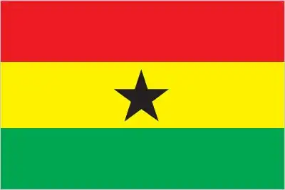 National flag of Ghana - The national flag of Ghana is a horizontal tricolour of red, gold, and green, with a prominent black five‑pointed star centered in the gold stripe. This vibrant banner is a powerful emblem of independence, African identity, and pan-African aspirations.