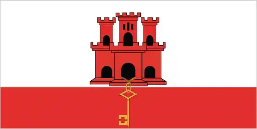 National flag of Gibraltar - The flag of Gibraltar features two horizontal stripes—white above and red below—separated by the territory’s red castle in the center of the white stripe and a golden key hanging beneath it. This design reflects Gibraltar’s strategic importance and rich history.