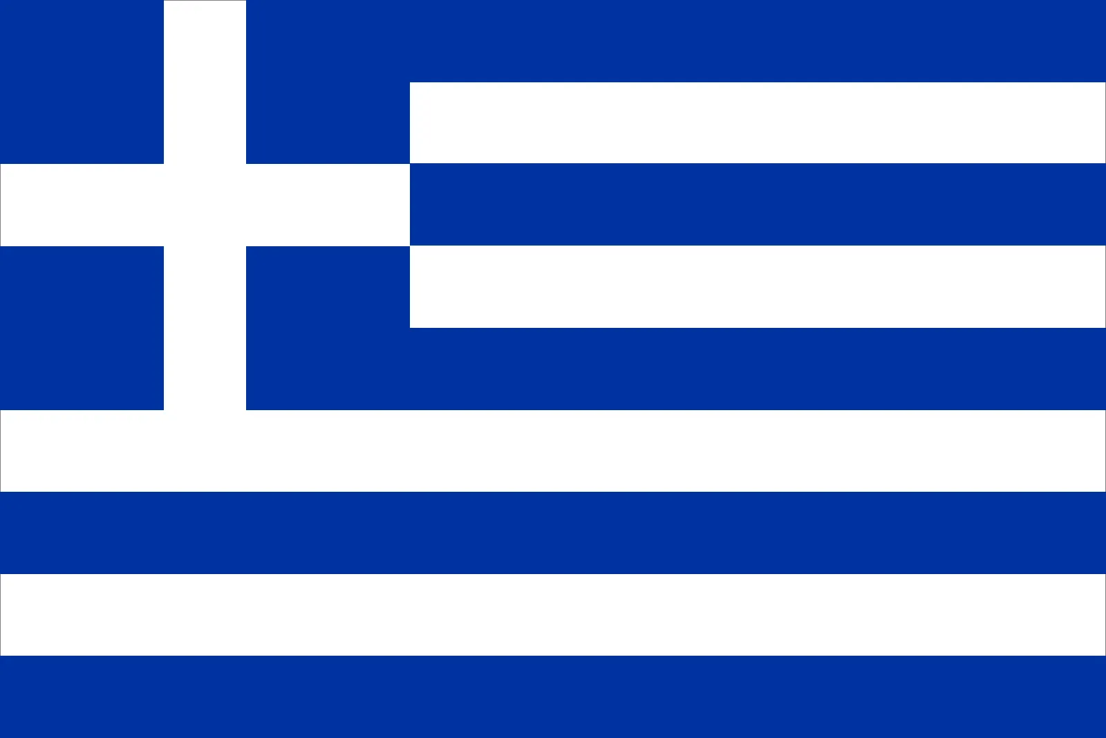 National flag of Greece - Greece’s national flag, commonly called the 'blue and white' or 'sky‑blue and white', features nine horizontal stripes alternating blue and white, plus a blue canton bearing a white cross in the upper hoist. The design reflects national values and historical struggles.
