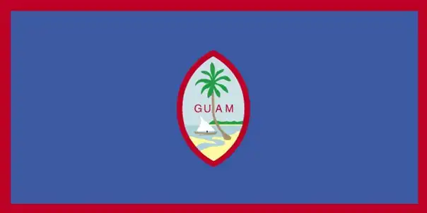 National flag of Guam - The flag of Guam features a dark blue field defaced with a distinctively shaped red-bordered oval at the center containing Guam’s coat of arms. The design combines symbols of natural beauty, cultural heritage, and naval history.