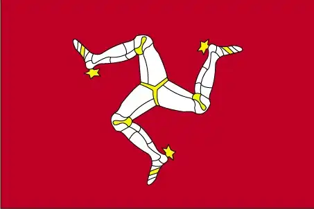 National flag of Isle of Man - The flag of the Isle of Man features a unique emblem known as the ‘triskelion’—three armored legs bent at the knee, running in a clockwise direction—set against a vibrant red field. This iconic symbol emphasizes motion, unity, and resilience.