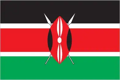 National flag of Kenya - The national flag of Kenya features three horizontal bands of black, red (edged in white), and green, centered with a traditional Maasai shield and two crossed white spears. It symbolises African identity, struggle for freedom, and readiness to defend sovereignty.