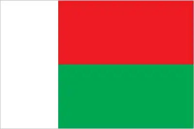 National flag of Madagascar - The national flag of Madagascar consists of a vertical white band at the hoist and two horizontal stripes—red above, green below—reflecting both regional traditions and a unified national identity through bold, simple geometry.