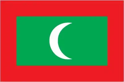 National flag of Maldives - The national flag of the Maldives is a red field with a large green rectangle in the center bearing a white crescent facing the fly. The clean geometry creates a bold and resonant symbol of the nation’s faith, resilience, and unity.