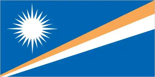Marshall Islands Flag - The national flag of the Marshall Islands features a deep blue field with two diagonal stripes—orange and white—radiating from the lower hoist toward the upper 