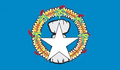Northern Mariana Islands Flag - The flag of the Commonwealth of the Northern Mariana Islands features a pale blue field centered with a white star over a gray latte stone, encircled by a tradi