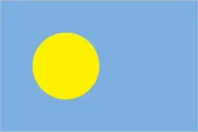 Palau Flag - Palau’s flag consists of a pale blue field bearing a golden-yellow disc (moon) that is slightly shifted toward the hoist—evoking the Pacific Ocean and the full 