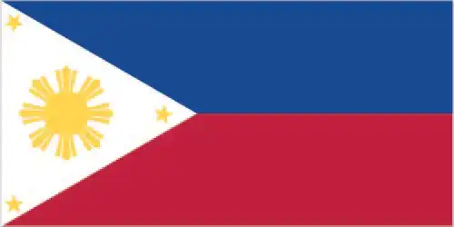 National flag of Philippines - The flag of the Philippines features a horizontal bicolor of blue over red, with a white equilateral triangle at the hoist containing a golden-yellow sun with eight rays and three five-pointed stars—symbolizing unity, independence, and heroism.