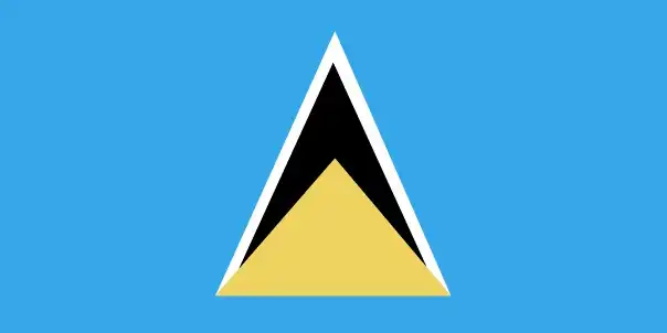 National flag of Saint Lucia - The flag of Saint Lucia has a cerulean-blue field charged with a golden isosceles triangle outlined in black and white, representing the island’s volcanic peaks, sunshine, and cultural harmony.