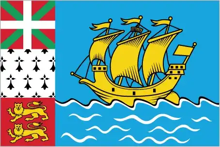 National flag of Saint Pierre and Miquelon - While the French tricolor is the territory’s official flag, the widely flown local banner depicts a yellow ship on a blue field alongside stripes representing Basque, Breton, and Norman settler heritage.