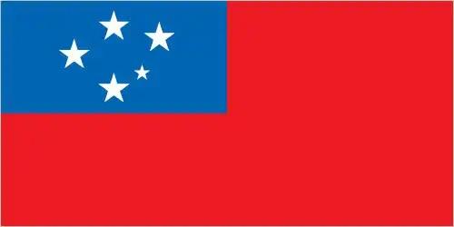 Samoa Flag - Samoa’s flag features a bold red field with a dark blue canton containing the Southern Cross constellation—consisting of four large and one smaller five‑pointed