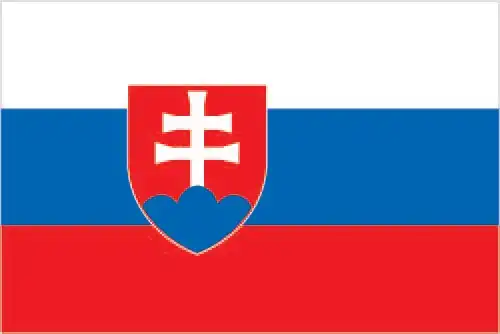 National flag of Slovakia - Slovakia’s flag is a horizontal tricolour of white, blue, and red (Pan‑Slavic colours) with the national coat of arms—a double cross on three hills—located toward the hoist, symbolizing religious heritage, national sovereignty, and mountainous homeland.