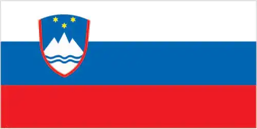 Slovenia Flag - Slovenia’s national flag is a horizontal tricolor of white, blue, and red (Pan‑Slavic colours) with the Slovenian coat of arms—depicting Mount Triglav, rivers, 