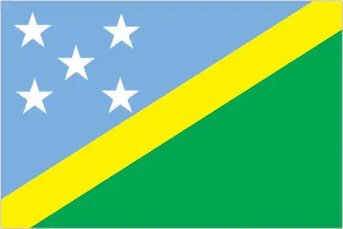 National flag of Solomon Islands - The flag of the Solomon Islands features two triangles of blue (top) and green (bottom), separated by a narrow yellow diagonal stripe from lower hoist to upper fly, with five white stars in an ‘X’ formation in the canton—symbolizing land-sea unity, sunlight, and regional communities.