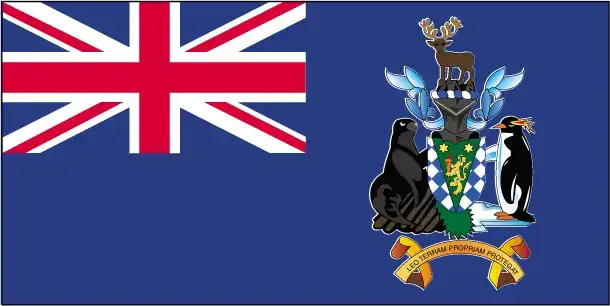 South Georgia and the South Sandwich Islands Flag - This British Overseas Territory uses a Blue Ensign defaced with the territory’s coat of arms—featuring a lion, reindeer, fur seal, and penguin—symbolizing sover