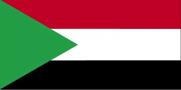 Sudan Flag - Sudan’s flag features a horizontal tricolor of red, white, and black with a green triangle at the hoist—modeled on the Arab Liberation flag and conveying nation