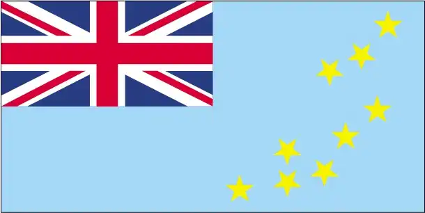 National flag of Tuvalu - Tuvalu’s flag is a light blue British Ensign, with the Union Jack in the canton and nine yellow five-pointed stars in the fly half, arranged approximately to match the geographic positions of the nine islands of the archipelago.