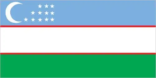 National flag of Uzbekistan - Uzbekistan’s flag is a horizontal triband of azure, white, and green separated by thin red stripes, with a white crescent and 12 stars in the upper-hoist azure band—blending Islamic symbolism, Turkic identity, and hopes for renewal.
