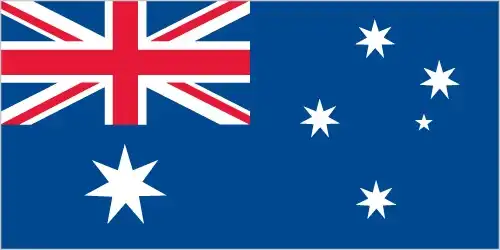 A Blue Ensign featuring the Union Jack in the canton, a large seven-pointed Commonwealth Star beneath it, and the Southern Cross constellation on the fly side.