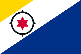 The flag of Bonaire, adopted on 11 December 1981, is the flag of Bonaire, a special municipality in the Caribbean Netherlands. The flag features a large blue triangle (representing the sea) and a smaller yellow triangle (the sun), separated by a white strip symbolizing the sky. Within the white strip is a black compass, symbolizing the seafaring nature and equality of the people, and a red six-pointed star representing the original six villages of Bonaire.